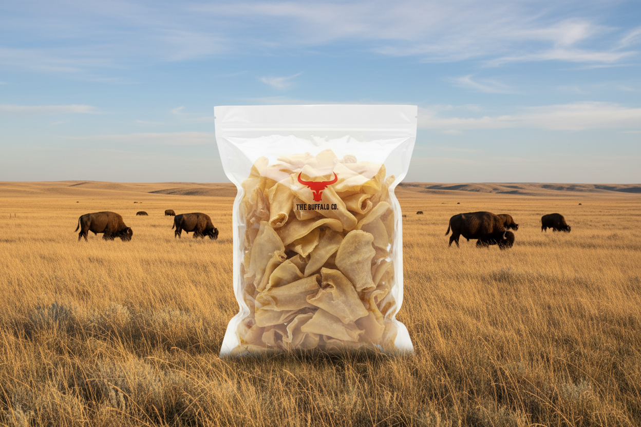 The Buffalo Co. Buffalo Ears for Dogs | Natural Grass-Fed Dog Treats | BULK Pack x 50