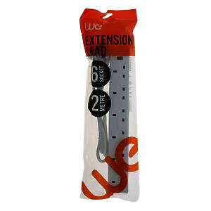 WE Retail Six Socket Extension Lead, 2 Metre Cable, 6-Way Plug Extension Cable
