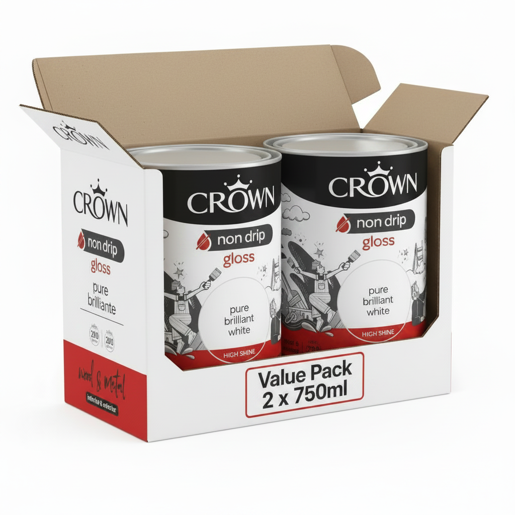 Crown Non Drip Gloss Paint - Brilliant White - 750ml