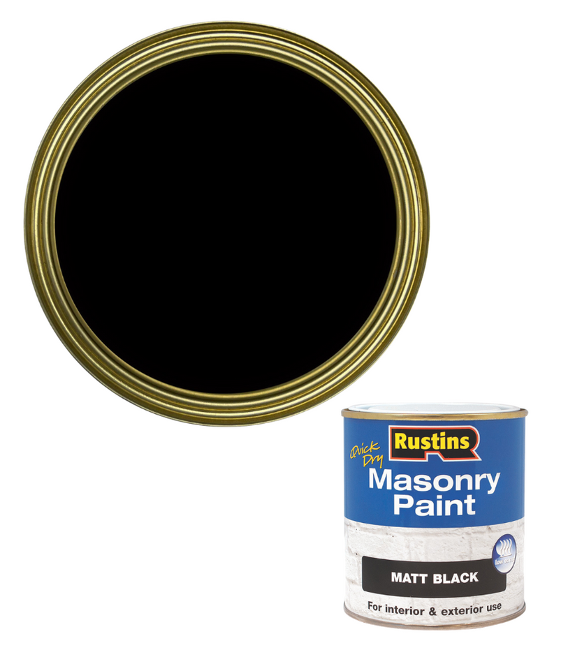 Rustins Masonry Paint | Matt Black | Quick Drying | Low Odour | 500ml
