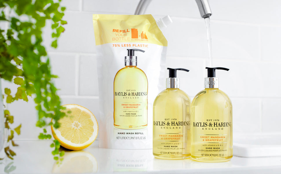 Baylis & Harding Sweet Mandarin & Grapefruit 2 Bottle Set in a Clear Acrylic Rack