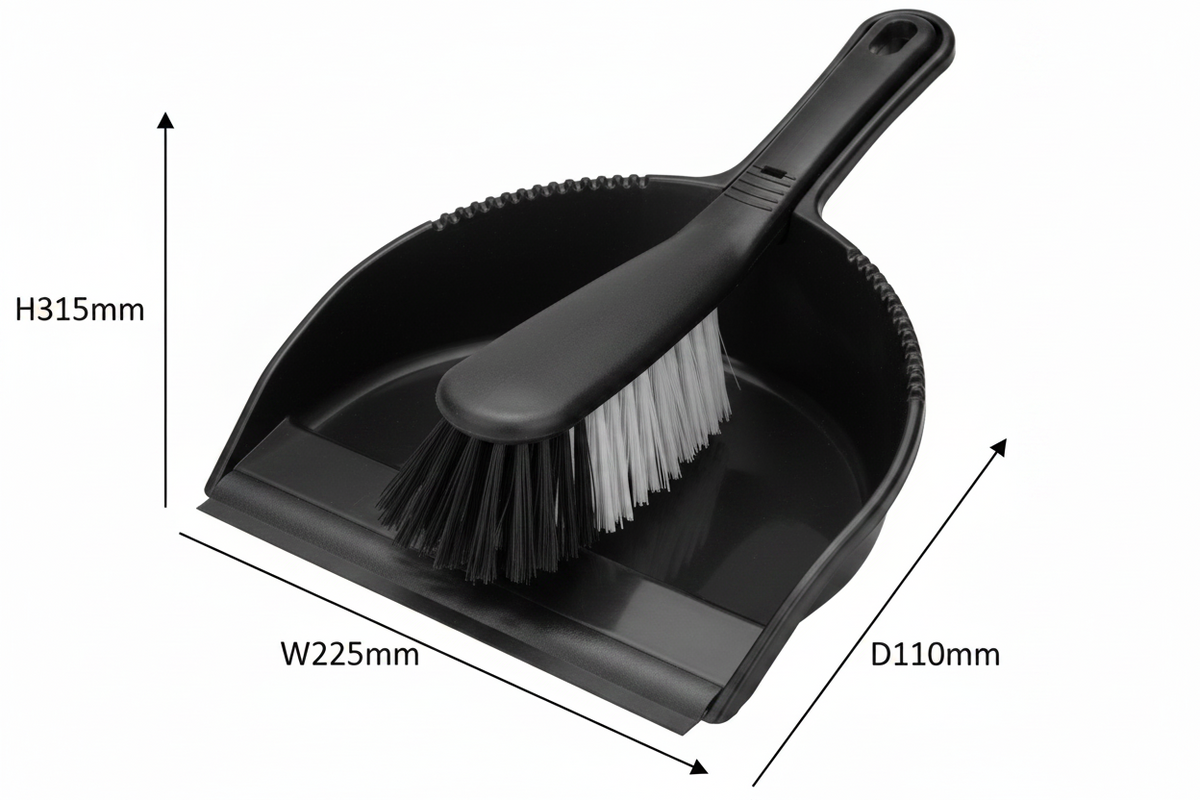 Addis Dustpan And Stiff Brush Set | Black | 22.5 x 31.5 x 11cm