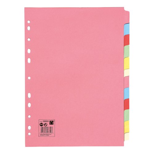 5 Star 12-Part Subject Divider A4 Recycled Card Multipunched 155gsm Assorted 330925
