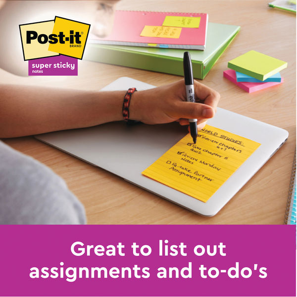 Post-It Super Sticky (101 x 101mm) Extra Large Lined Post-it Notes Canary Yellow (6 x 90 Sheets) - UK BUSINESS SUPPLIES