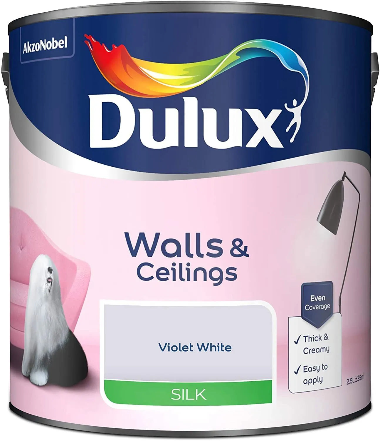 Dulux Silk Emulsion Paint For Walls And Ceilings - Violet White 2.5 Litres