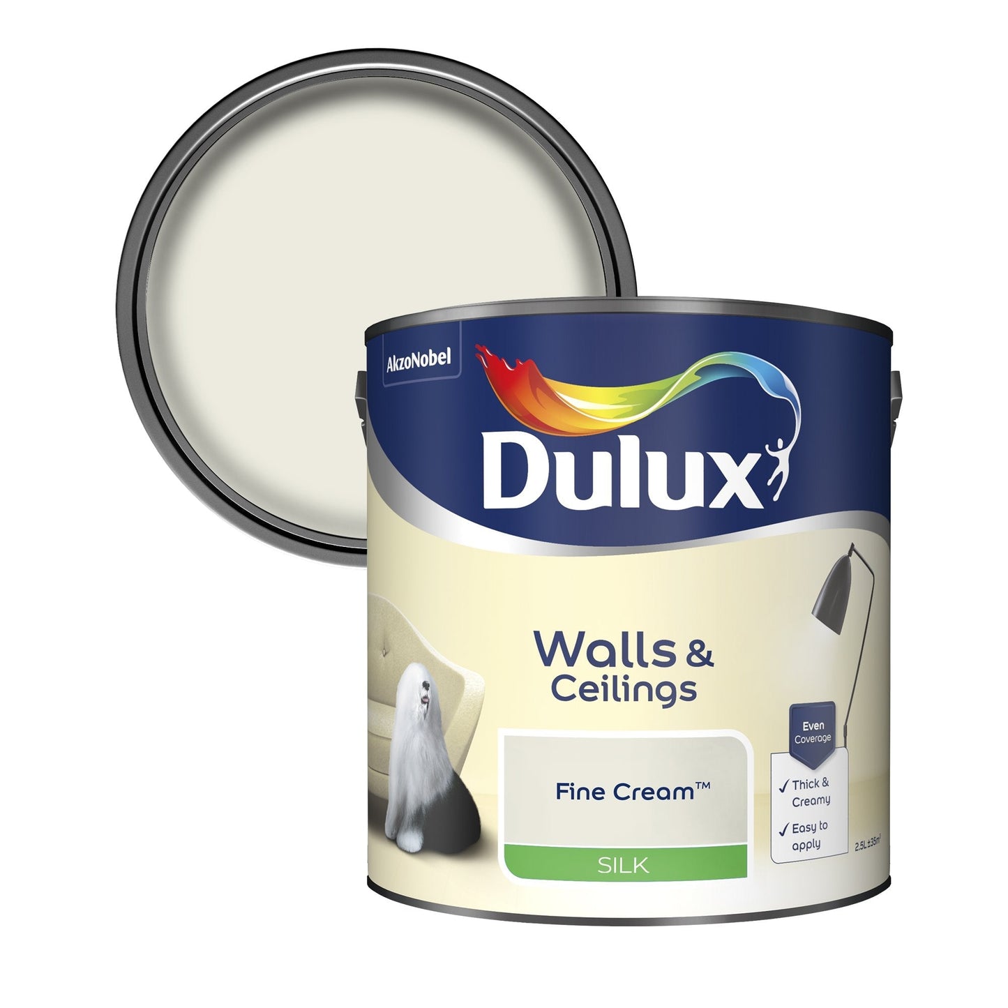 Dulux Silk Emulsion Paint For Walls And Ceilings - Fine Cream 2.5 Litres