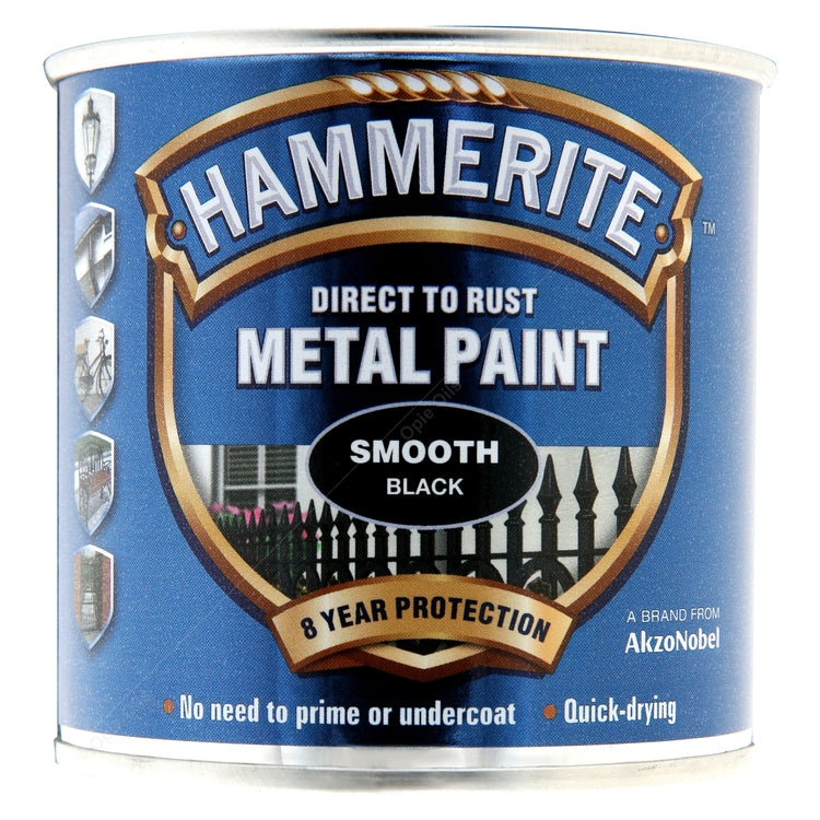 Hammerite Direct to Rust Metal Paint - Smooth Black Finish 2 x 250ml