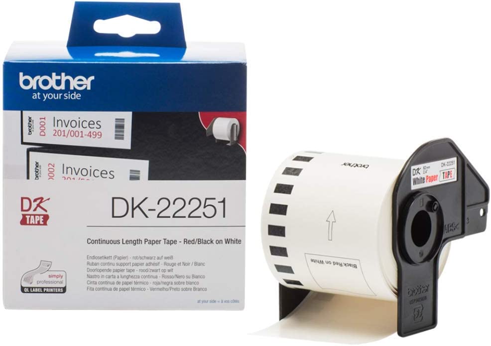 Brother DK-22251 Continuous Paper Tape Black/Red On White - UK BUSINESS SUPPLIES