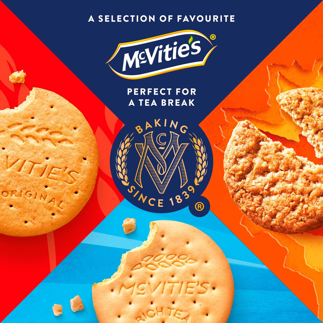 McVitie's Selection Triple Pack | Original Digestives, Rich Tea & HobNobs Biscuits | 815 g