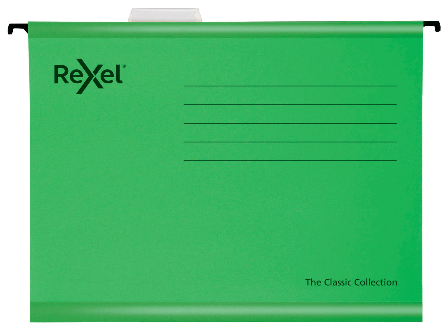 Rexel Classic Foolscap Suspension File Card 15mm V Base Green (Pack 25) 2115591