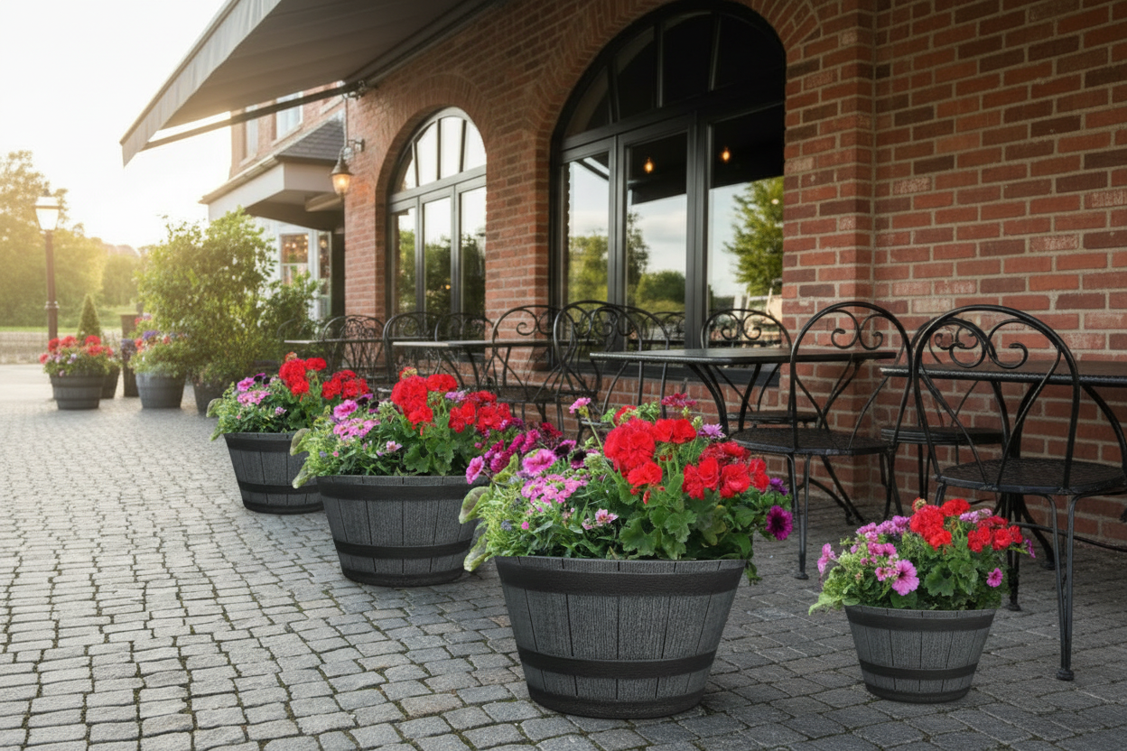 Fixtures Half Barrel Cask Planter Grey 40cm x 27cm.