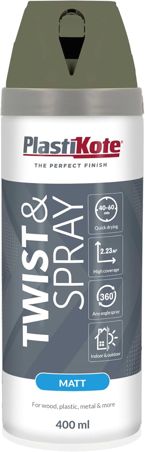 PlastiKote Premium Matt Aerosol Spray Paint Olive Green 400ml