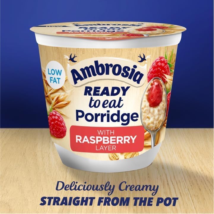 Ambrosia Ready-to-Eat Raspberry Layered Porridge Pots | 6 x 210g Pots