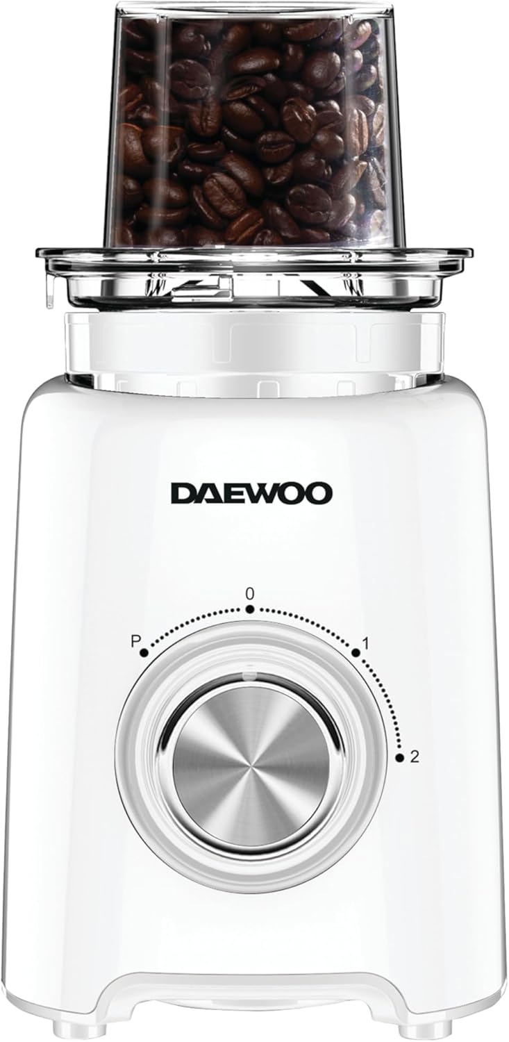 Daewoo Jug Blender with Coffee Grinder Attachment | 1500ml Capacity | 4 Speed | White