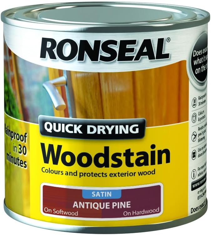 Ronseal Antique Pine Satin Woodstain | Soft or Hard Wood | Quick Drying | 250ml