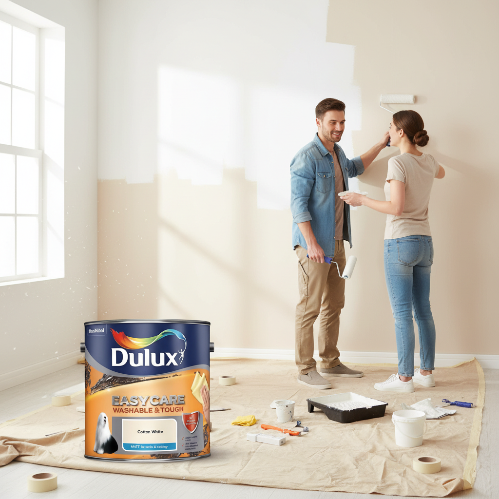 Dulux Easycare Washable & Tough White cotton Matt Wall & ceiling Emulsion paint, 2.5L