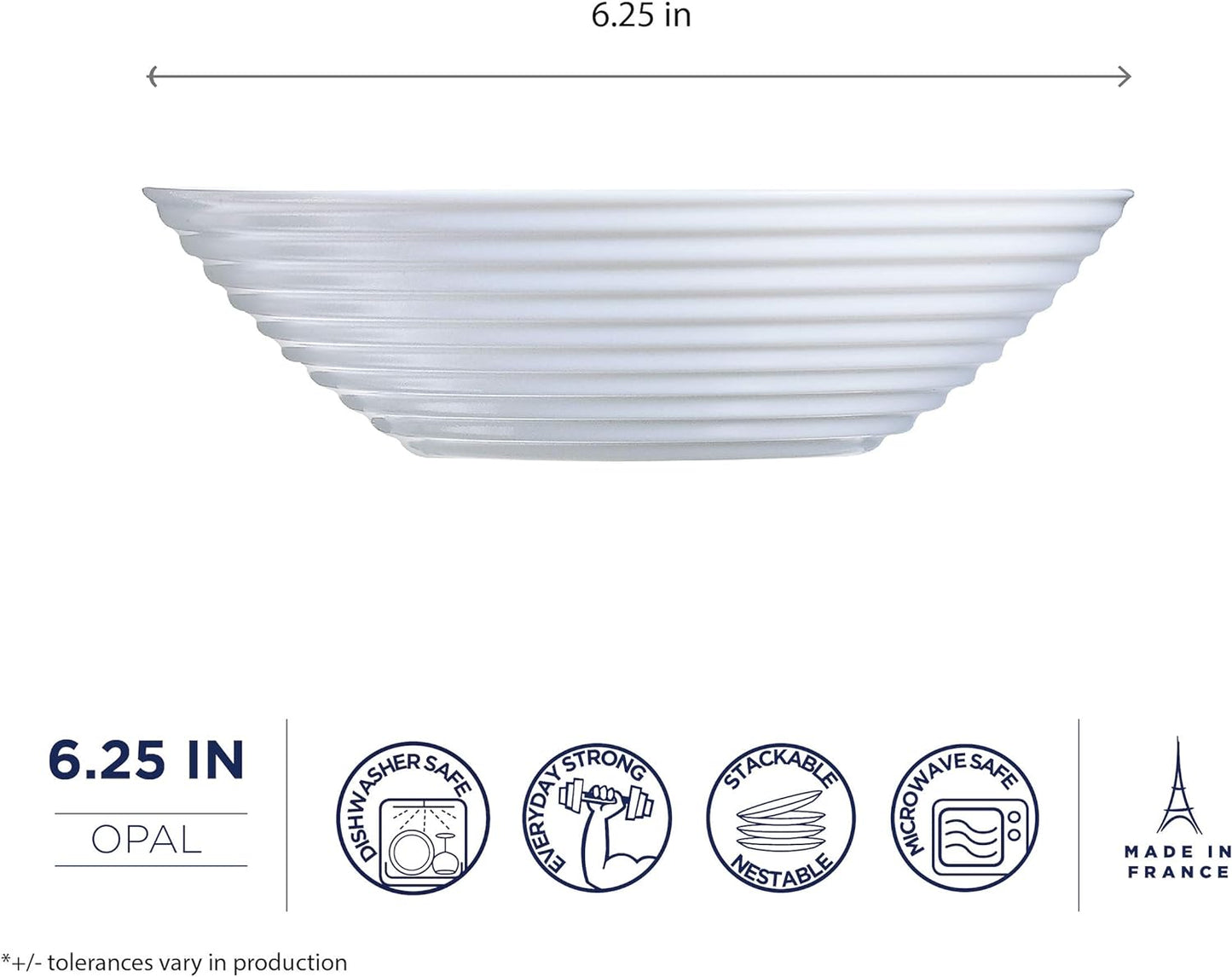 Luminarc Harena Multi-Purpose White Strengthened Glass Bowl 16cm | 4 Pack Bundle