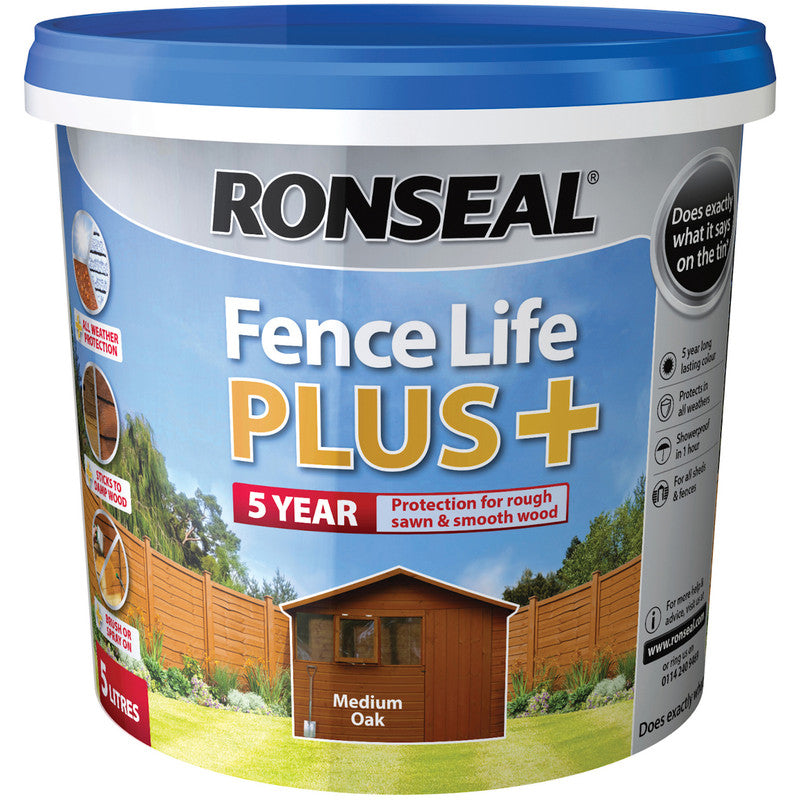 Ronseal Fence Life Plus+ Medium Oak 5 Litre.