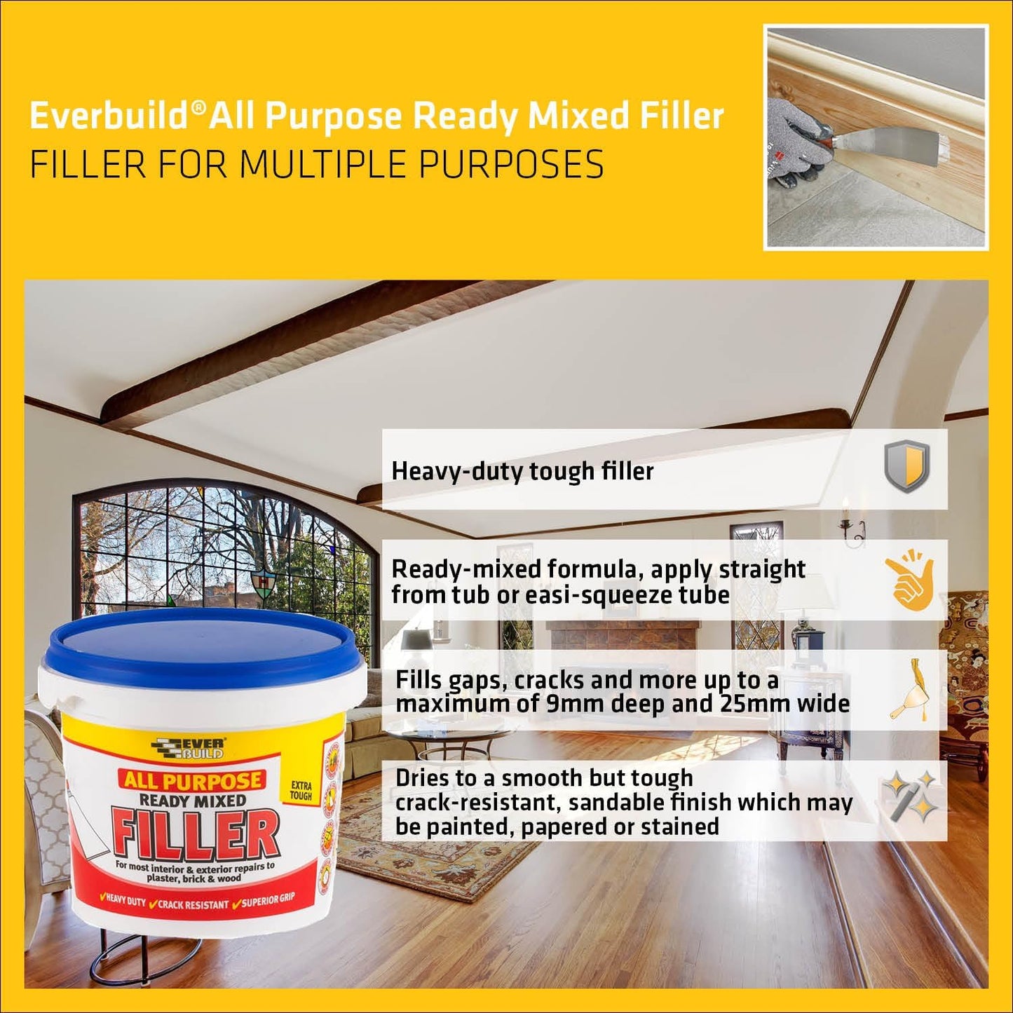 Everbuild All Purpose Ready Mixed Filler | Interior And Exterior Use | White | 1Kg Tub