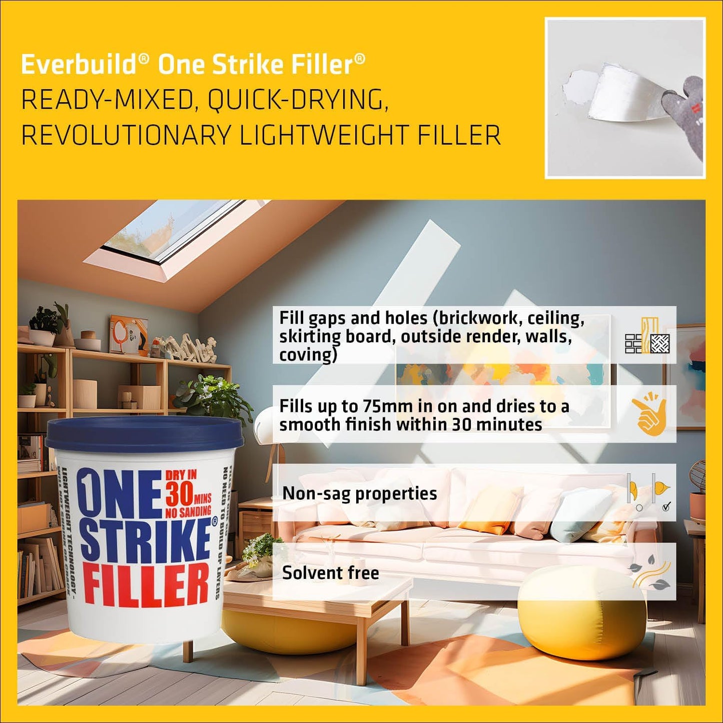 Everbuild One Strike Multi-Purpose Quick-Drying Filler White | 1 Litre