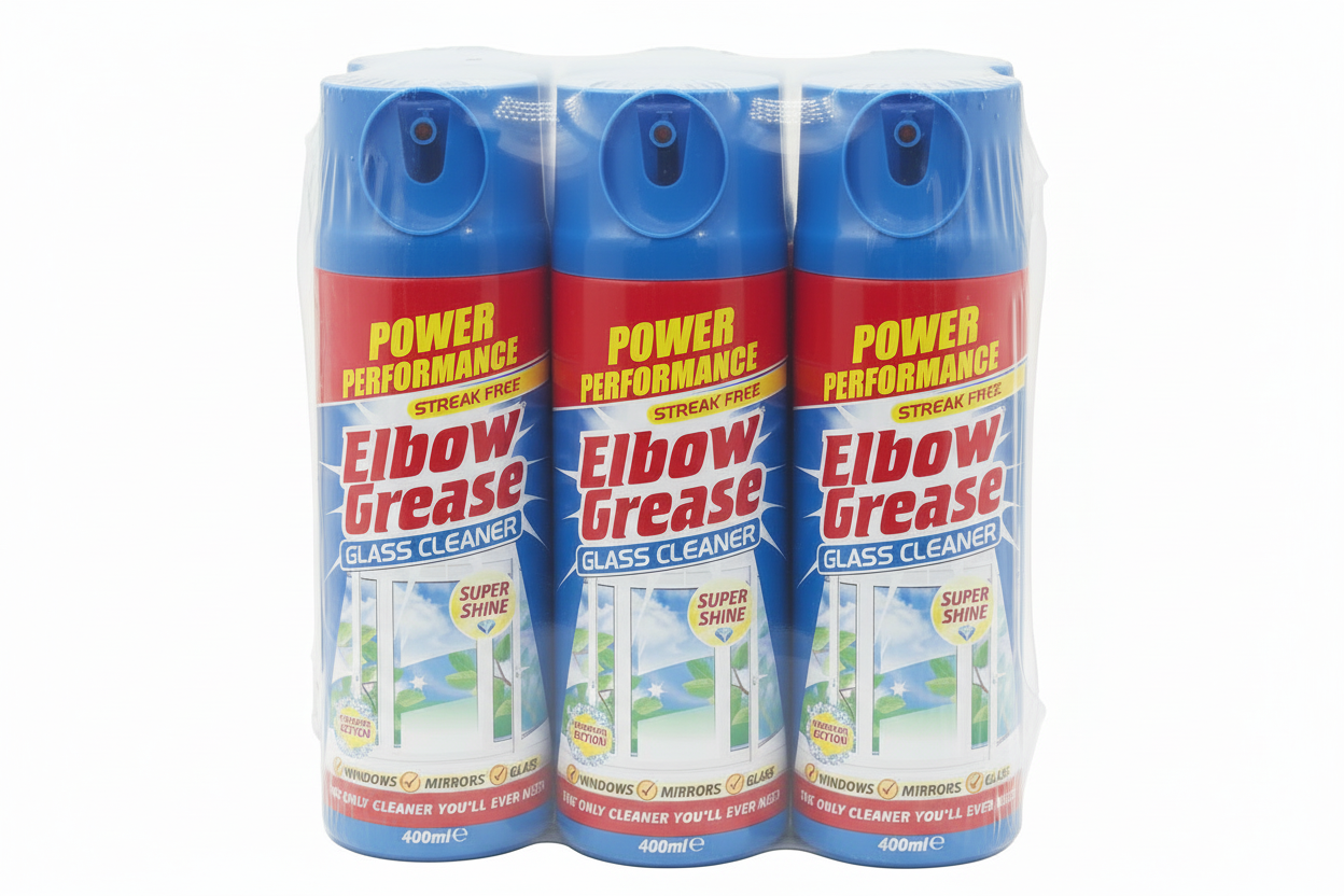 Elbow Grease Glass Cleaner Aerosol | Super Shine, Foaming Action | Cleans Windows, Mirrors, Glass |Streak Free | 1 x 400ml