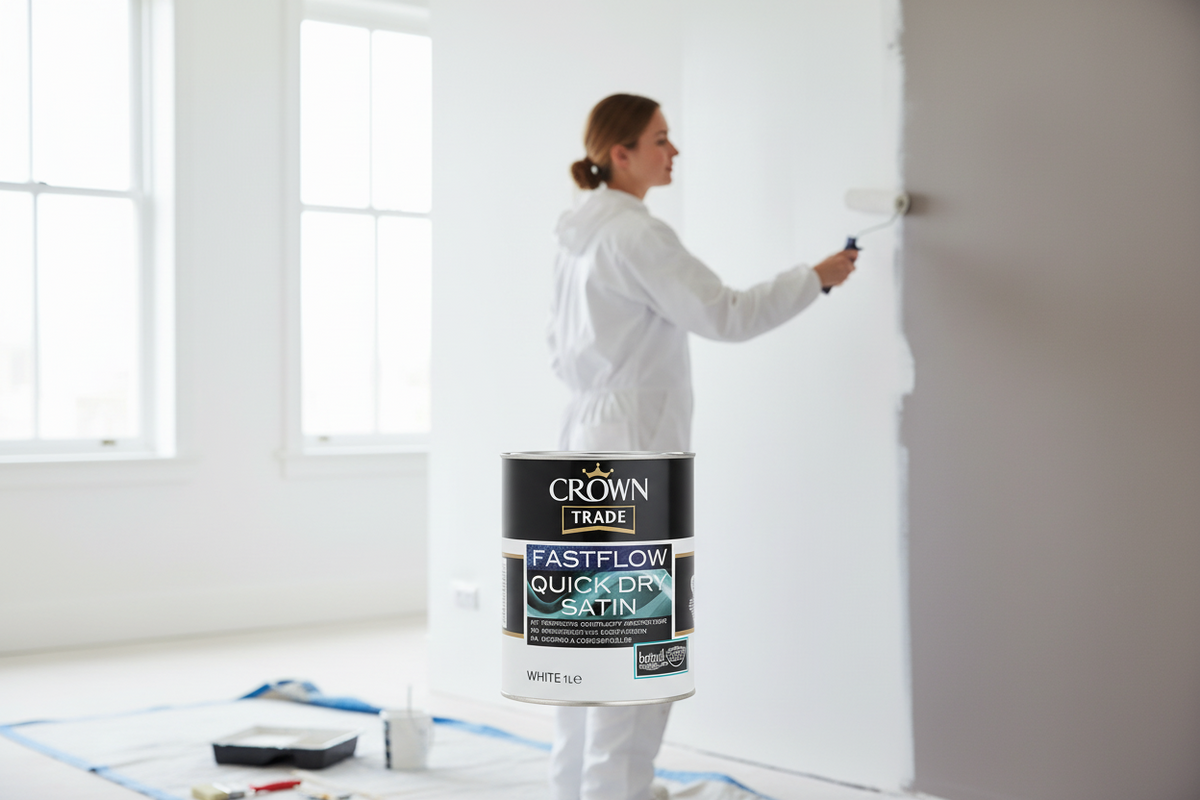 Crown Trade Fastflow Quick Dry Satin White 1 Litre