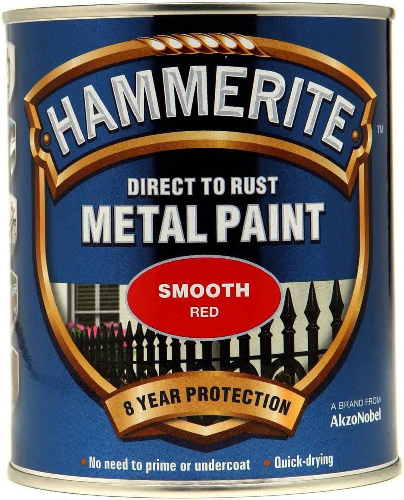 Hammerite 5092824 Direct To Rust Metal Paint | Smooth Red Finish | 1 x 750ml