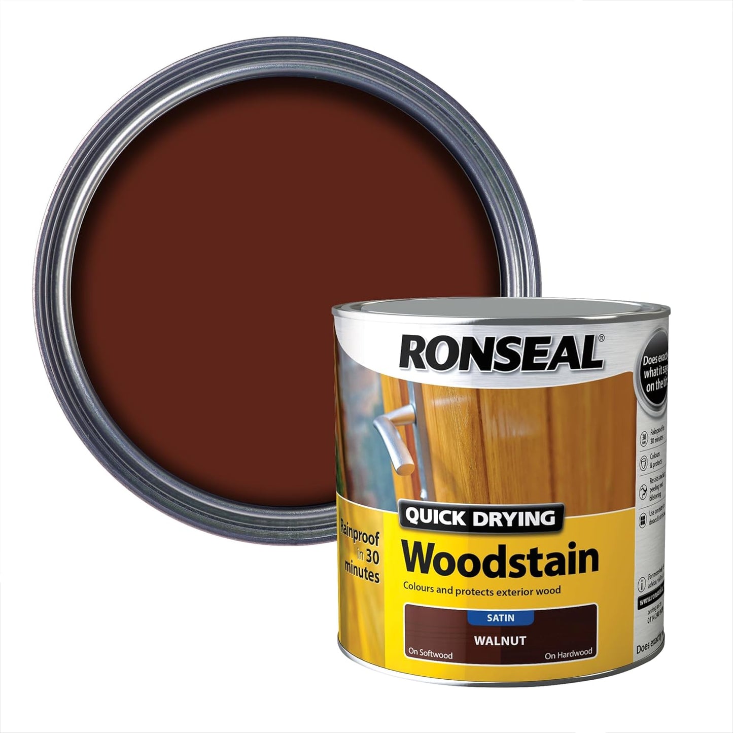 Ronseal Walnut Satin Woodstain | Soft or Hard Wood | Quick Drying | 250ml