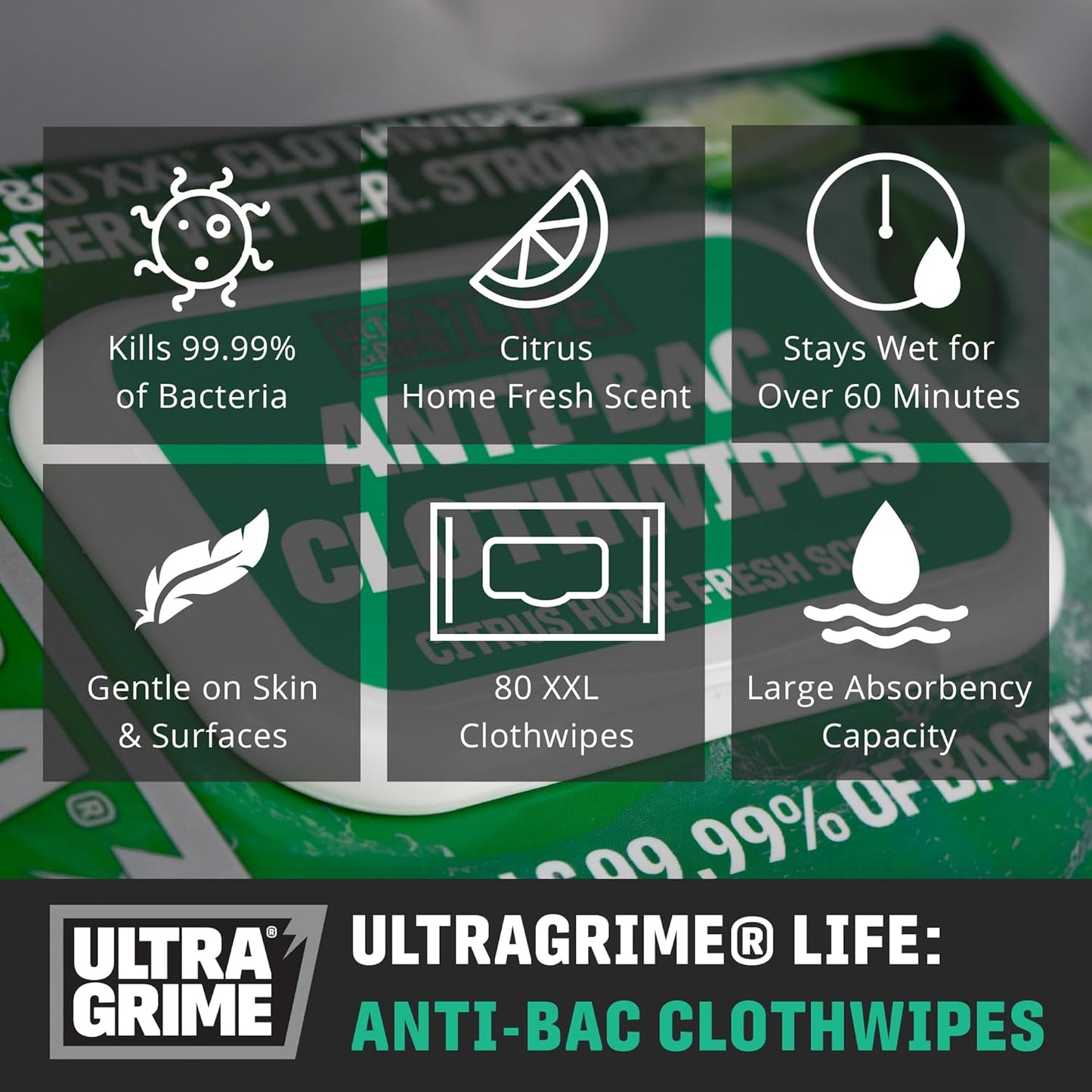 UltraGrime Antibacterial Wipes 80