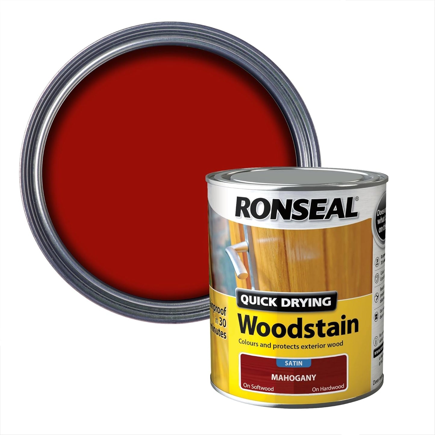 Ronseal Mahogany Satin Woodstain | Soft or Hard Wood | Quick Drying | 250ml