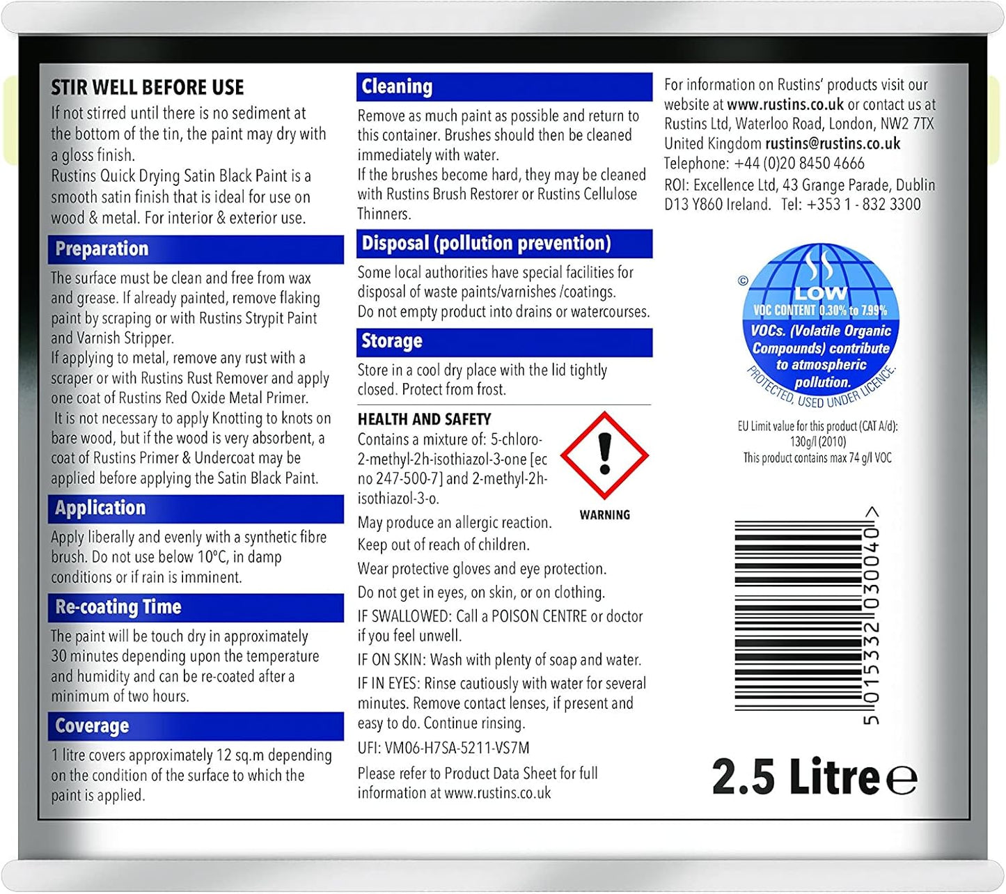 Rustins Satin Black Paint 2.5L