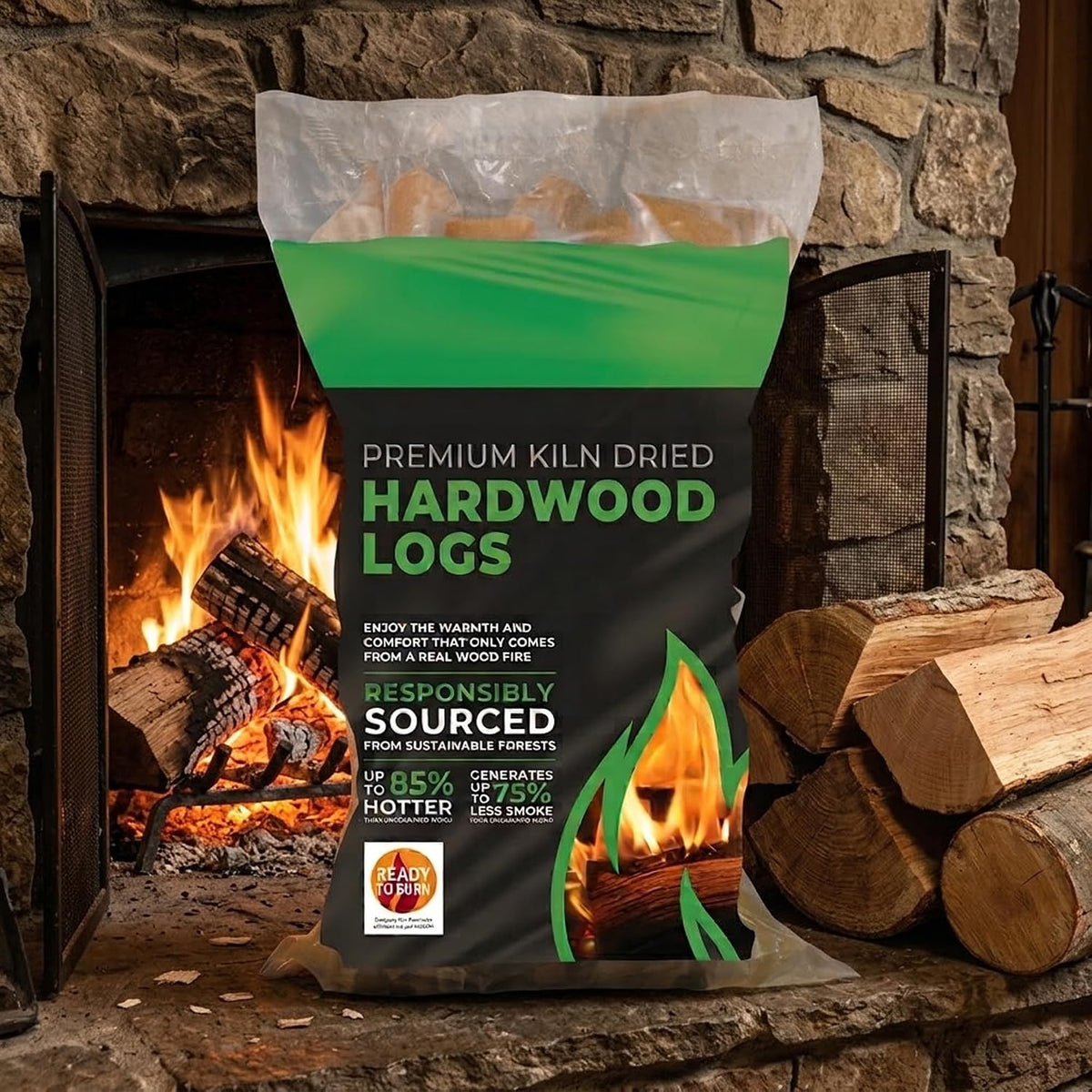 Kiln Dried Hardwood Logs Ready To Burn Firewood Ideal Wood Burners | 1 x 16.5L Bag