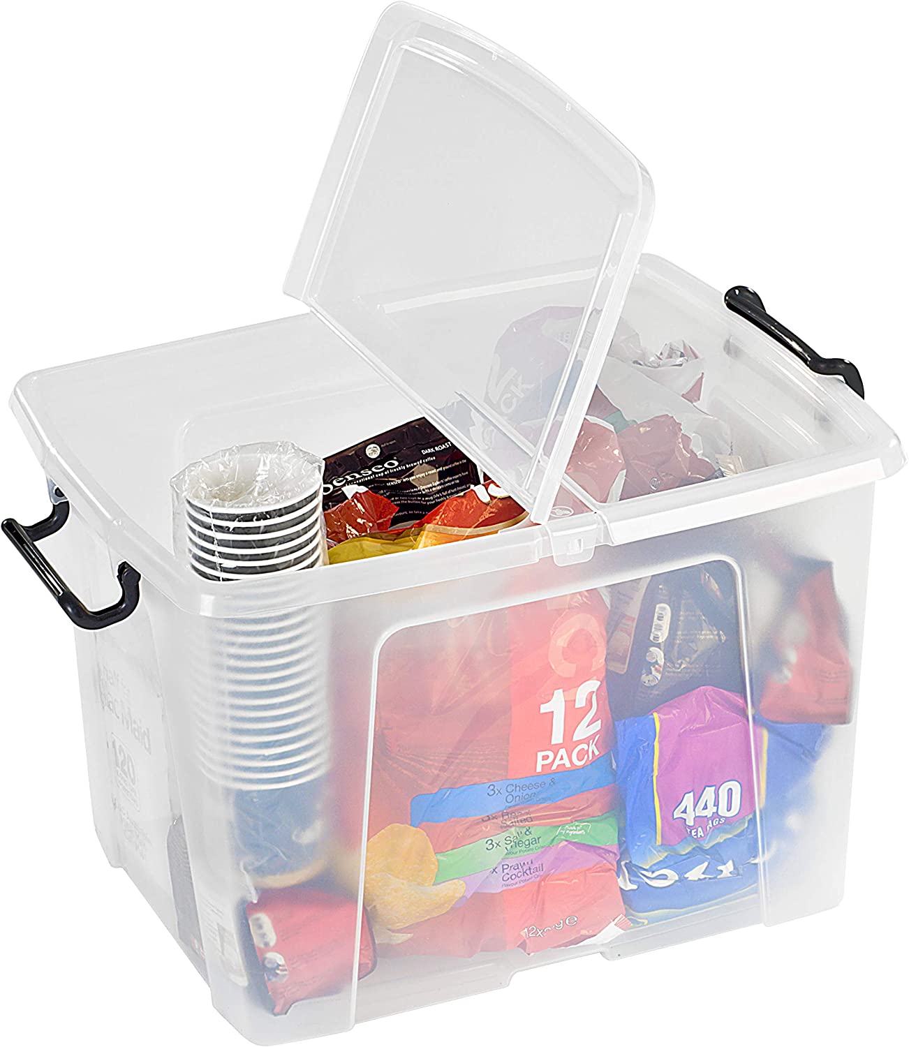 Strata Smart Box Clip-On Folding Lid Carry Handles 40 Litre Clear Ref HW674CLR AQ03954