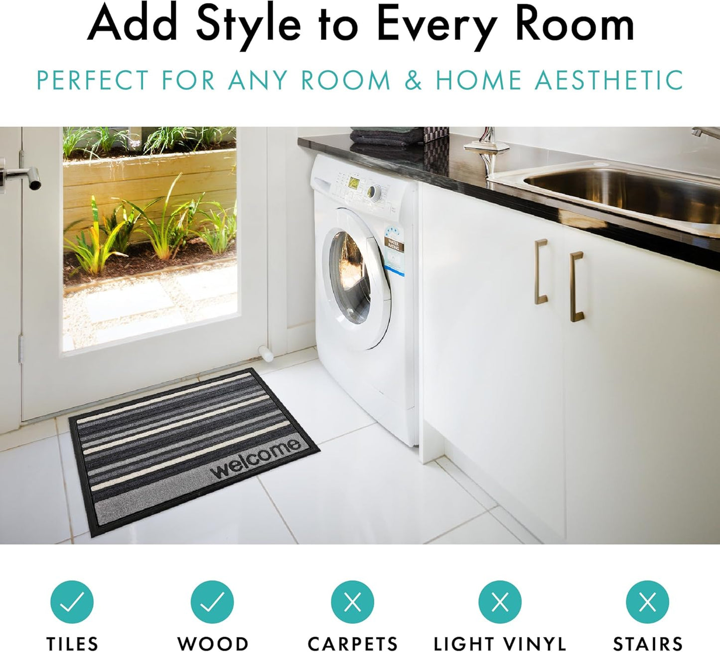 Scrape 'N' Sorb Premium Doormat |Welcome Grey | 45 x 60cm | Durable Nylon Pile