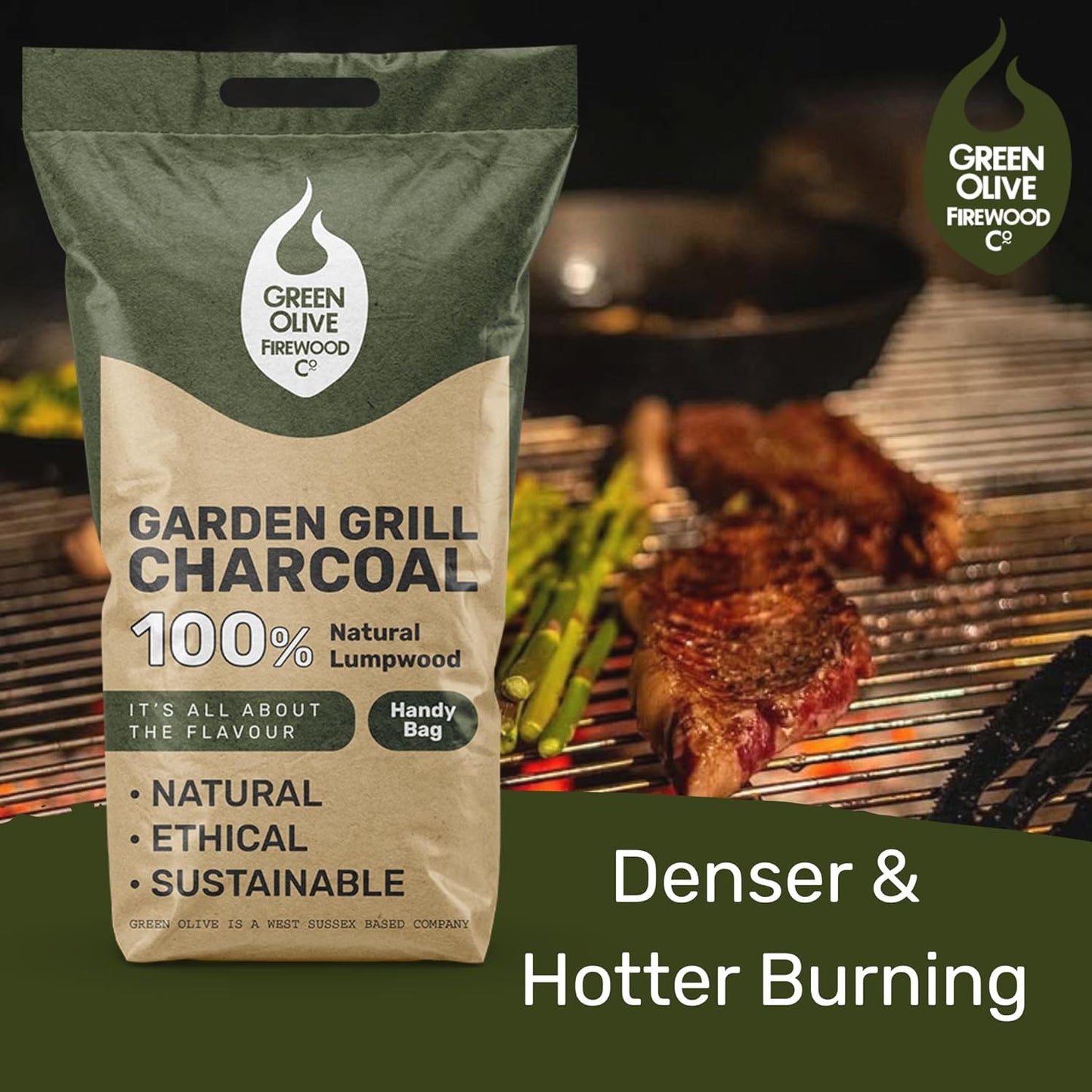 The Green Olive Firewood Garden Grill BBQ Charcoal | Cooking on Charcoal Barbecues | 3kg Bag