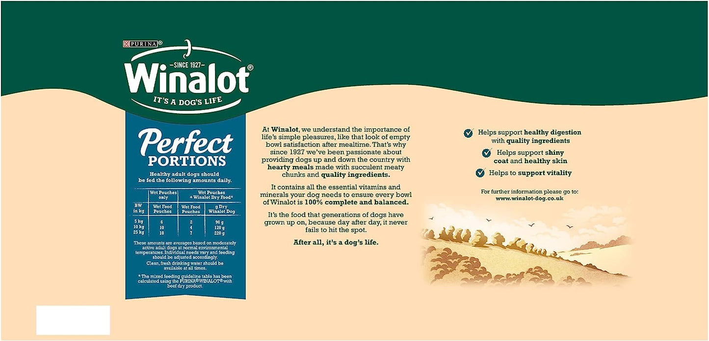 WINALOT Meaty Chunks Adult Wet Dog Food Mixed in Jelly Beef, Chicken, Lamb 80x100g Pouches