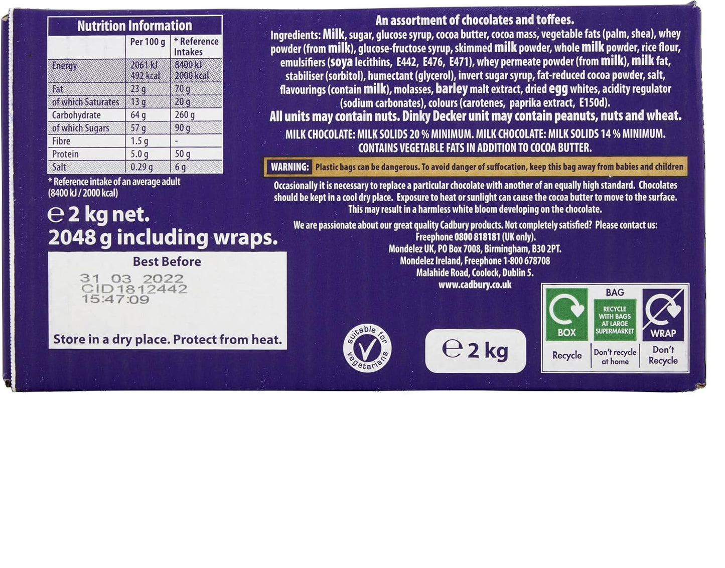 Cadbury Heroes Chocolates Bulk Share Box 2kg