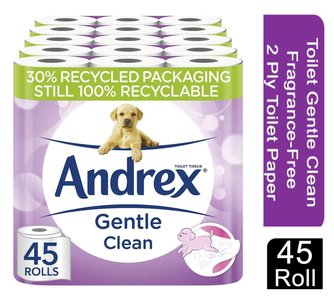 Andrex 2-Ply Toilet Roll Puppies On A Roll Clean & Gentle White (Pack of 9) *Pink*