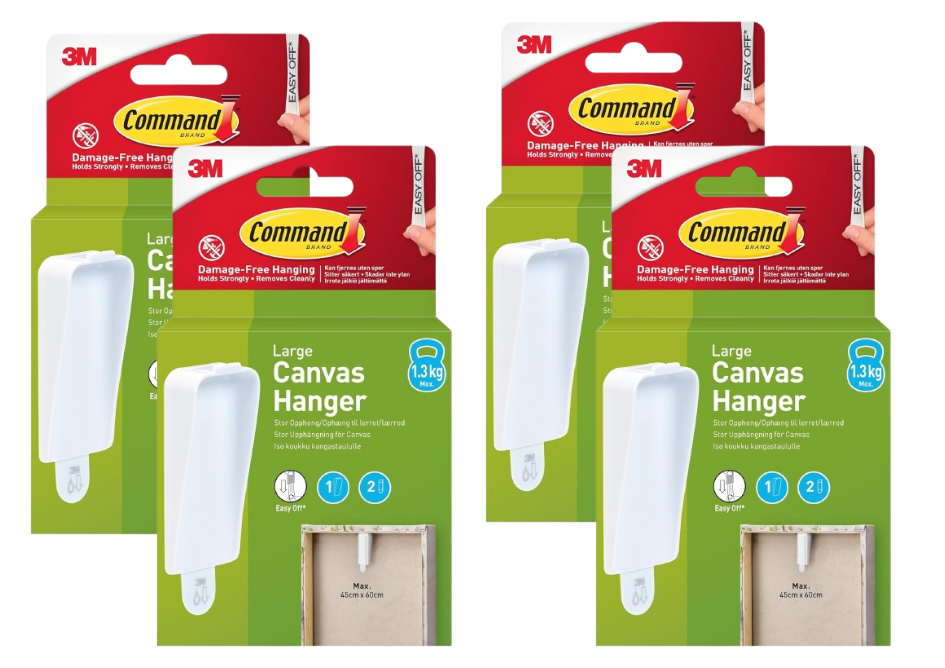 3M Command Large Canvas Hanger Hook | 1 Hook and 2 Adhesive Strips | White | Upto 1.3kg