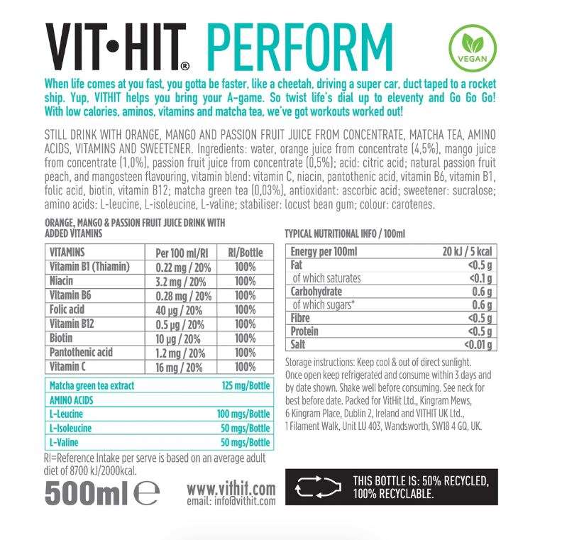 VIT HIT Perform, Mango & Passionfruit 12 x 500ml
