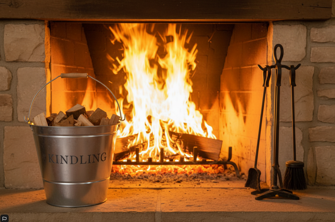 Manor Reproductions | Large Metal Fireside Coal Bucket with Wooden Handle |Galvanised Finish