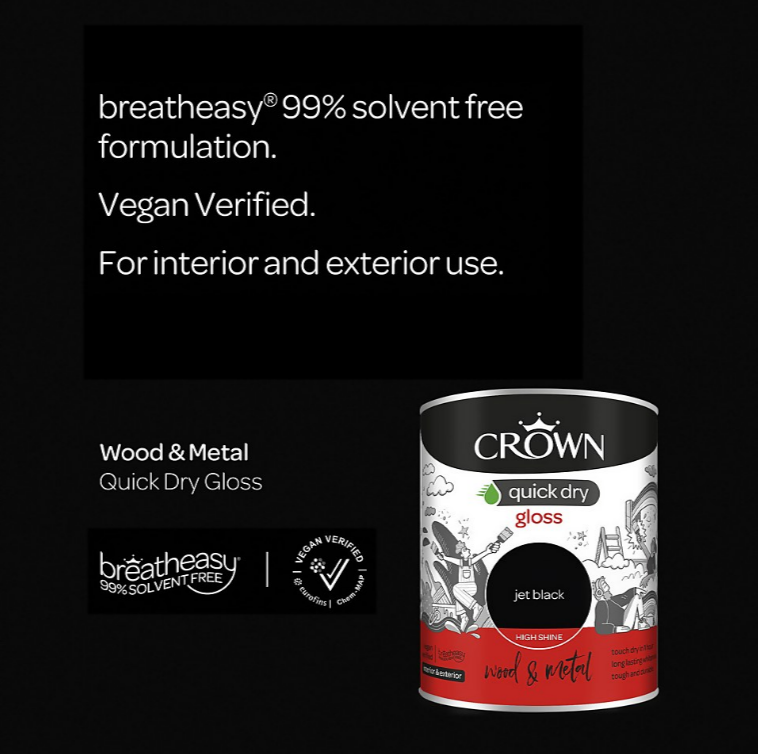 Crown Quick Dry Gloss Paint Jet Black 750Ml, Wood, Metal Int/Ext