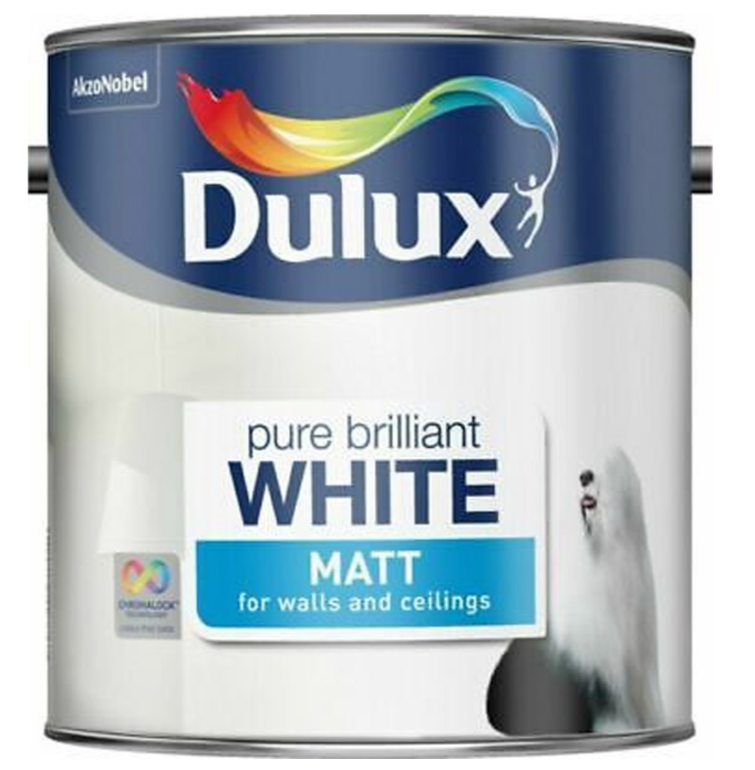 Dulux Matt Emulsion Paint For Walls And Ceilings - Pure Brilliant White 2. 5 Litres