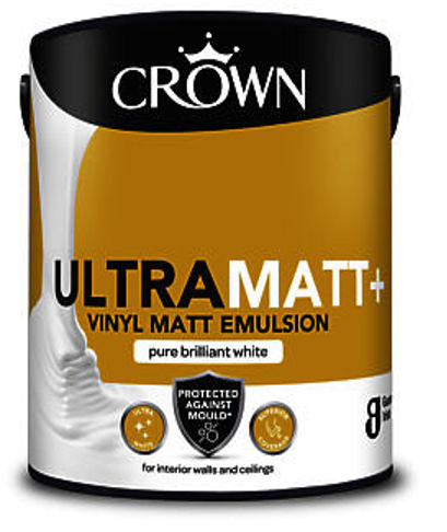 Crown Ultra Matt+ | Pure Brilliant White Vinyl Matt Emulsion | Mould Protection Paint | 5L