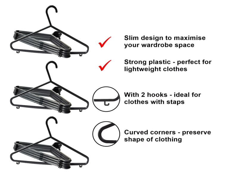 Plastic Full Size Clothes Hangers | 12 Hanger Bundle.