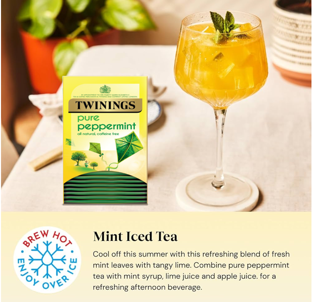 Twinings Pure Peppermint Fruit Infusion Tea Bags | Enveloped Premium Infussion Tea | 3 x 20's