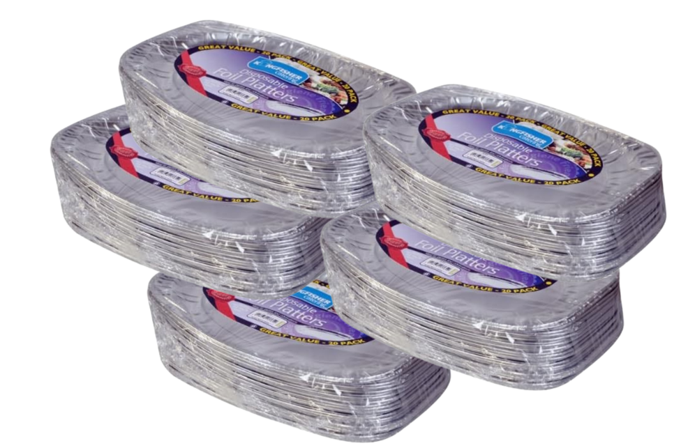 Kingfisher Aluminium Disposable Catering Serving Party Foil Platters 14"| 60 Pack Bundle