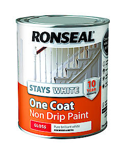 Ronseal Rslocswgp750 One Coat Stays Gloss Paint, White, 750 Ml