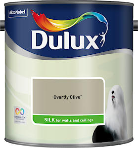 Dulux Walls & Ceilings Silk Emulsion Paint, Overtly Olive, 2.5 Litres