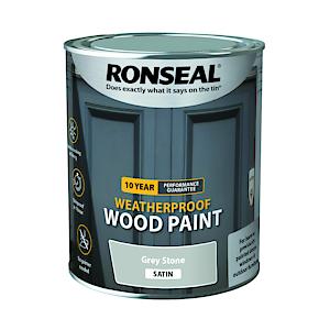 Ronseal 10 Year Weatherproof 2 In 1 Wood Paint Grey Stone Satin 750Ml